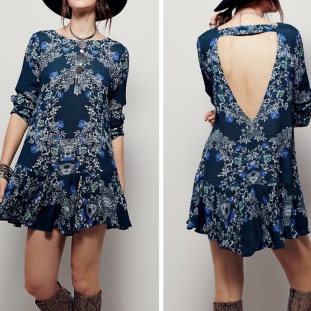 Free People green floral mini dress XS